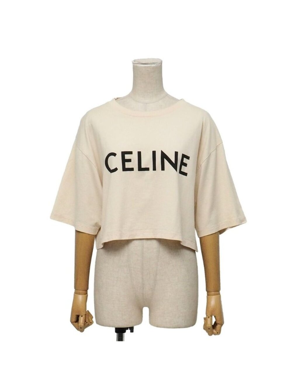 Celine Short Sleeve T-Shirt L Logo Print Cropped